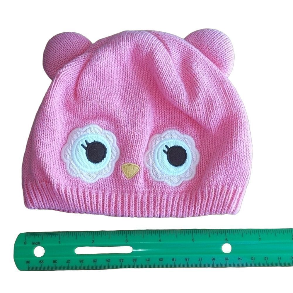 GYMBOREE INFANT GIRLS' SIZE 3-6 MONTHS KNIT PINK OWL HAT - Picture 3 of 5